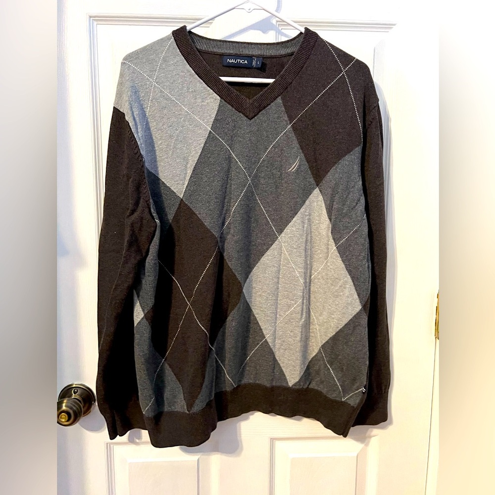 Ladies nautica cotton sweater grey and taupe. Sz large